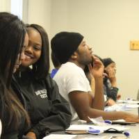 Students learning about grad school at Saint Louis University
